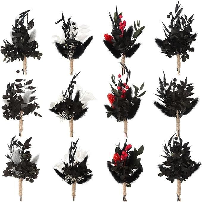 12 Set Mini Boho Dried Black Flower Bouquet Bundle